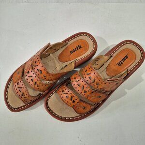 Earth Brand Womens  Stroll Bat Brown Leather Wedge Sandals size 7.5M New